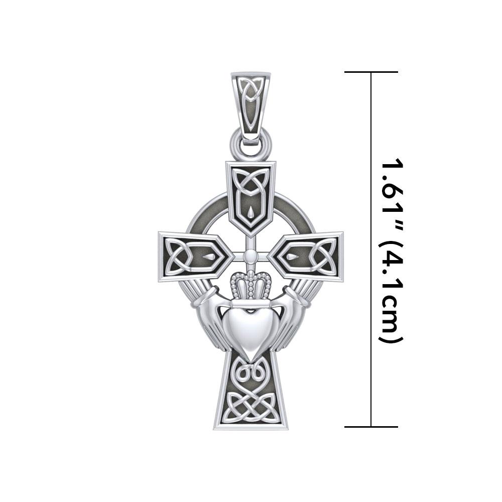 Celtic Cross and Irish Claddagh Silver Pendant