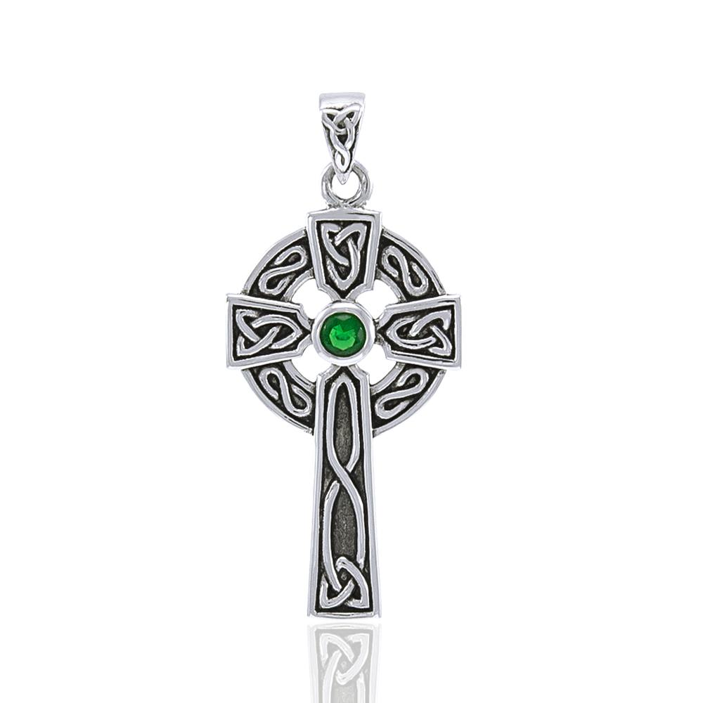 Celtic Cross with Gemstone Silver Pendant