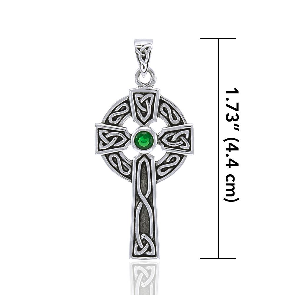 Celtic Cross with Gemstone Silver Pendant