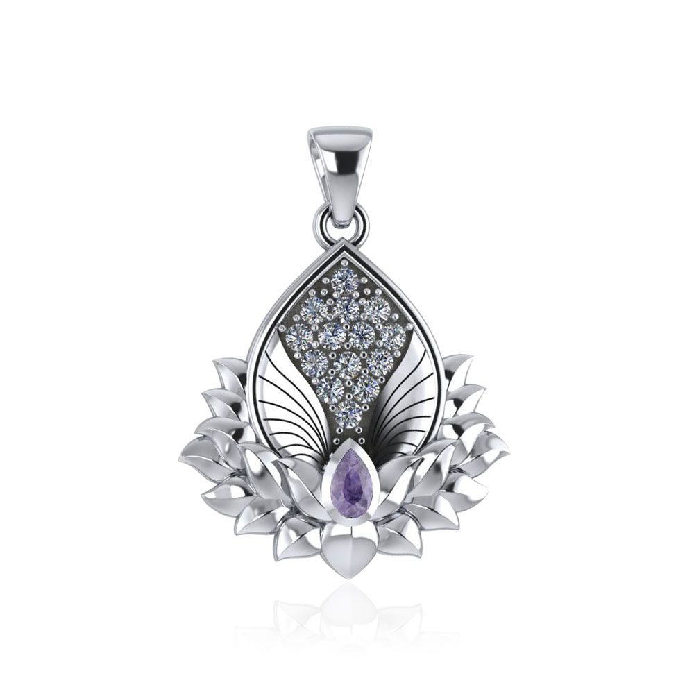 Angel Wings and Lotus with Gemstone Pendant