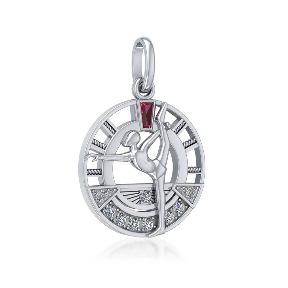 Yoga Standing Bow Pulling Pose Sterling Silver Pendant with Gemstone