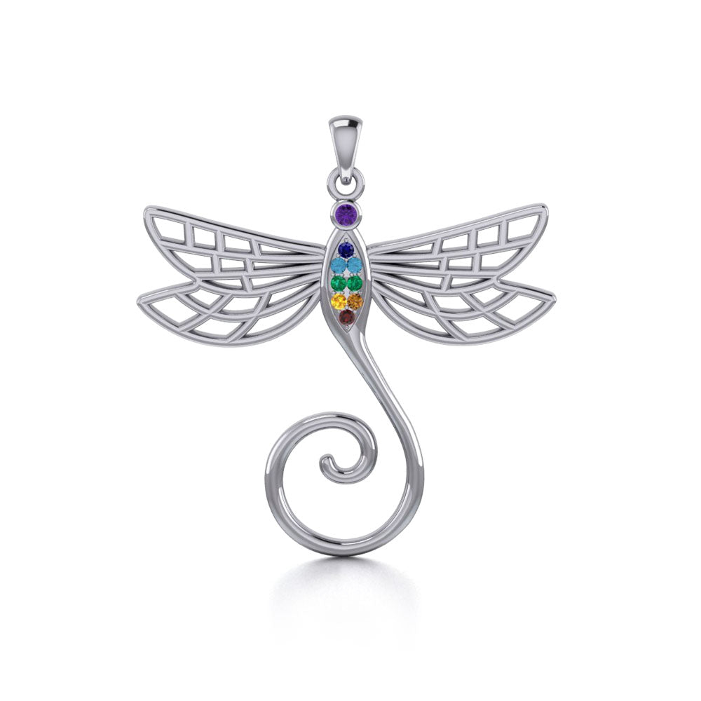 Dragonfly Silver Charm Holder Pendant with Chakra Gemstone