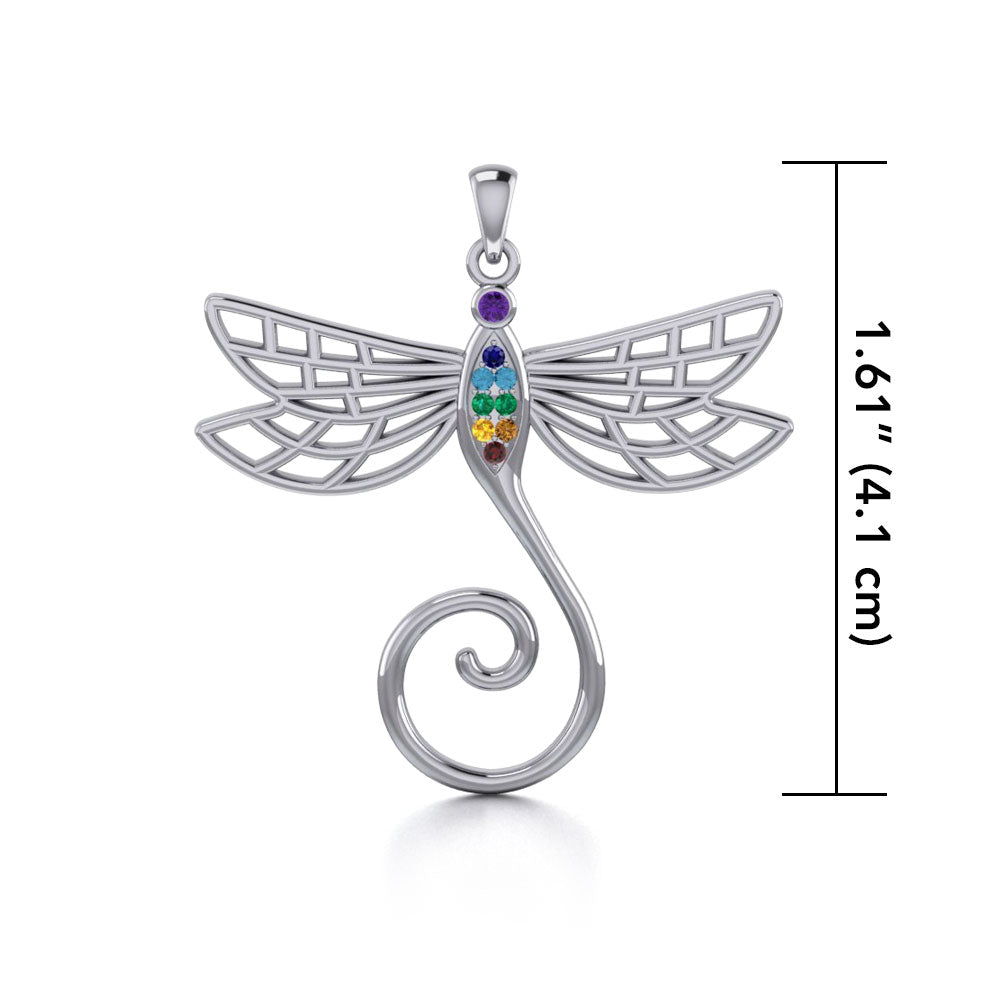 Dragonfly Silver Charm Holder Pendant with Chakra Gemstone