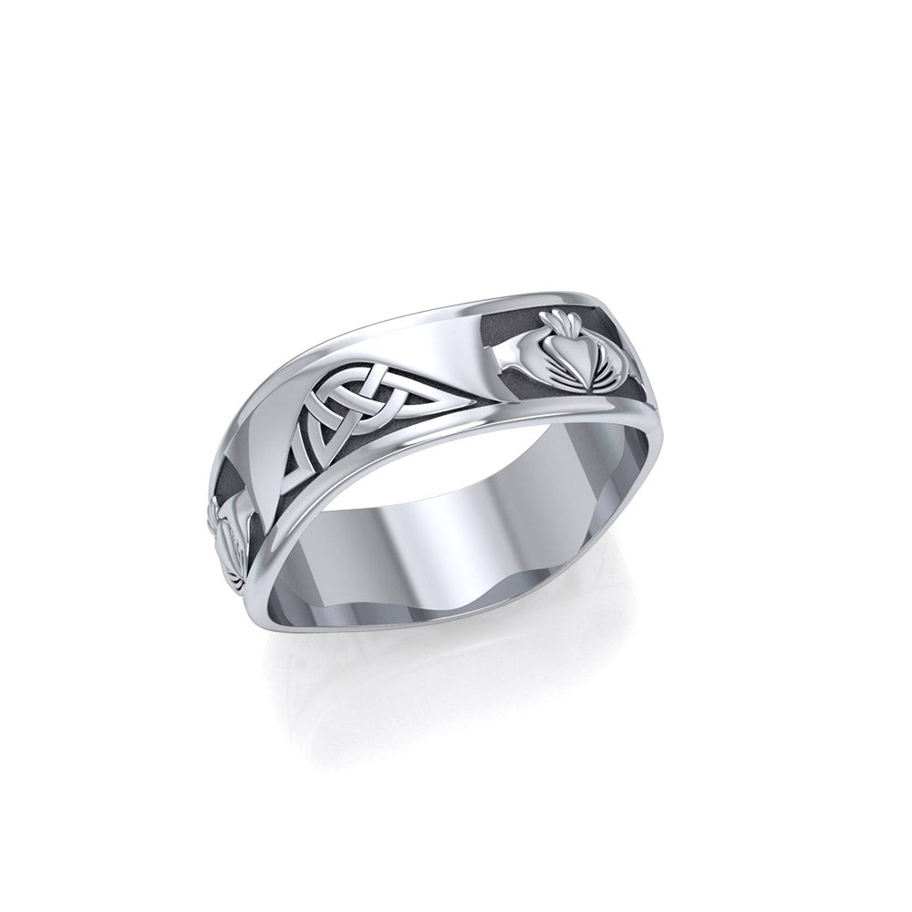 Celtic Knotwork Silver Claddagh Ring